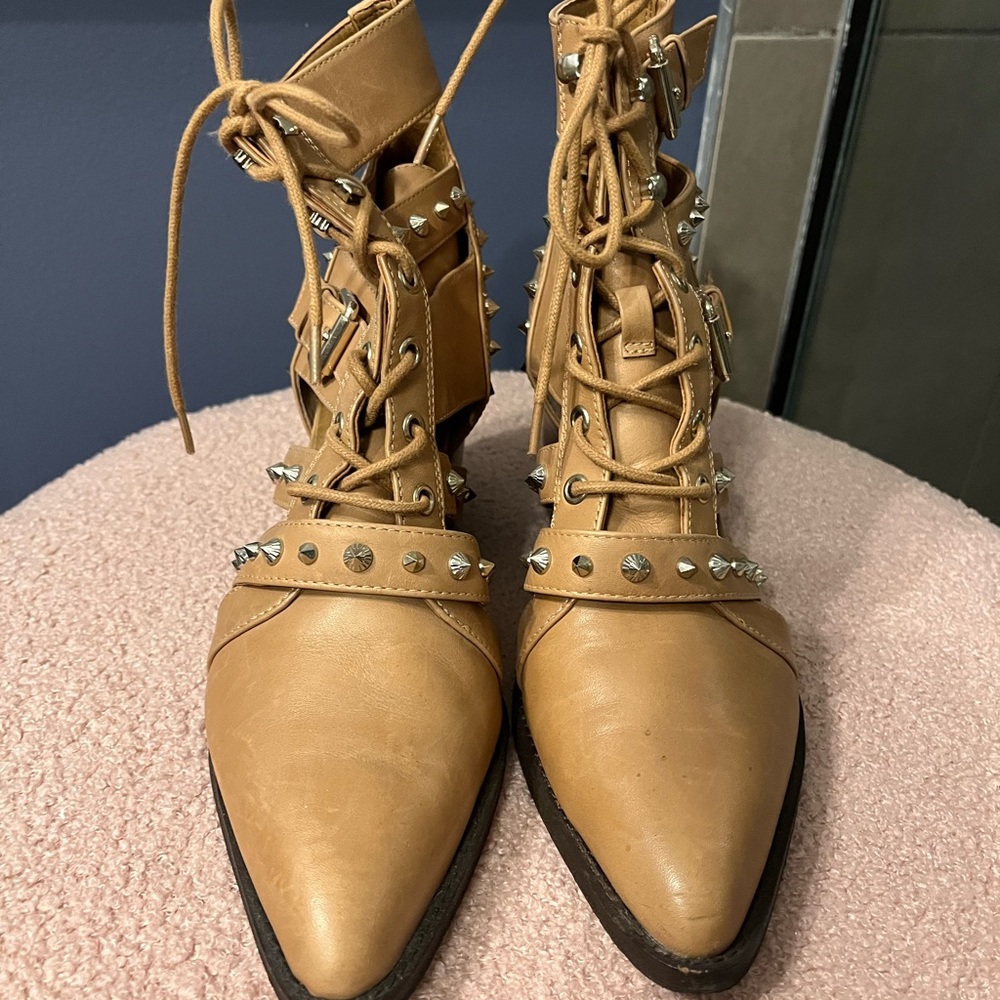 Sam Edelman Studded Tan Ankle Boots Sz 9.5 m